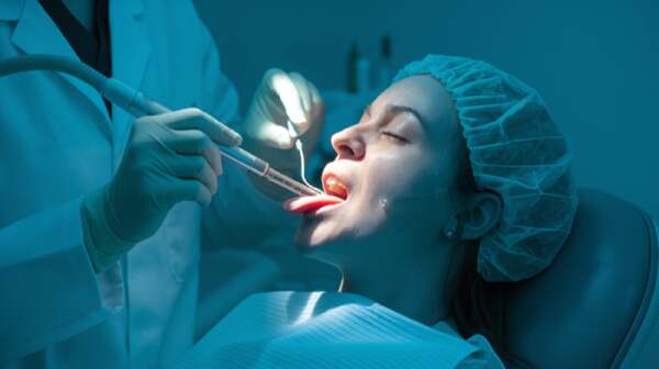 A medical illustration showing a tongue base procedure for sleep apnea treatment